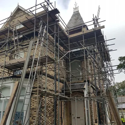 Complex scaffold around a historic building